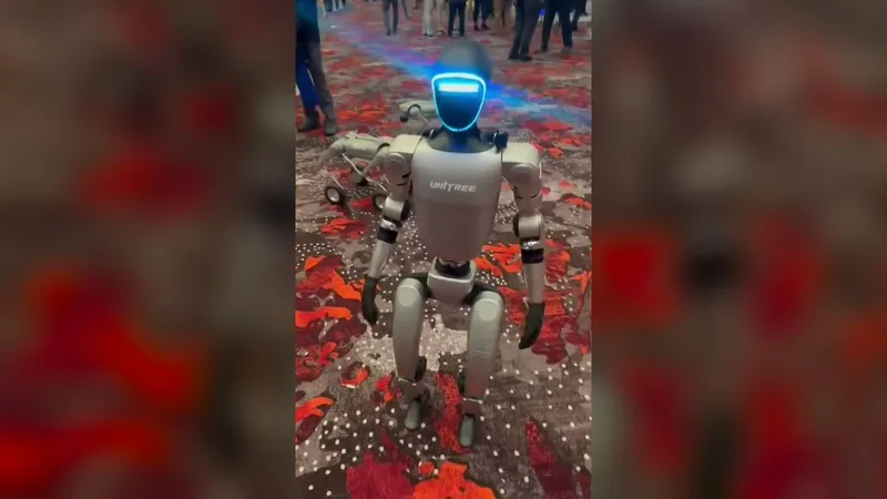 A Unitree G1 humanoid robot at an exhibition